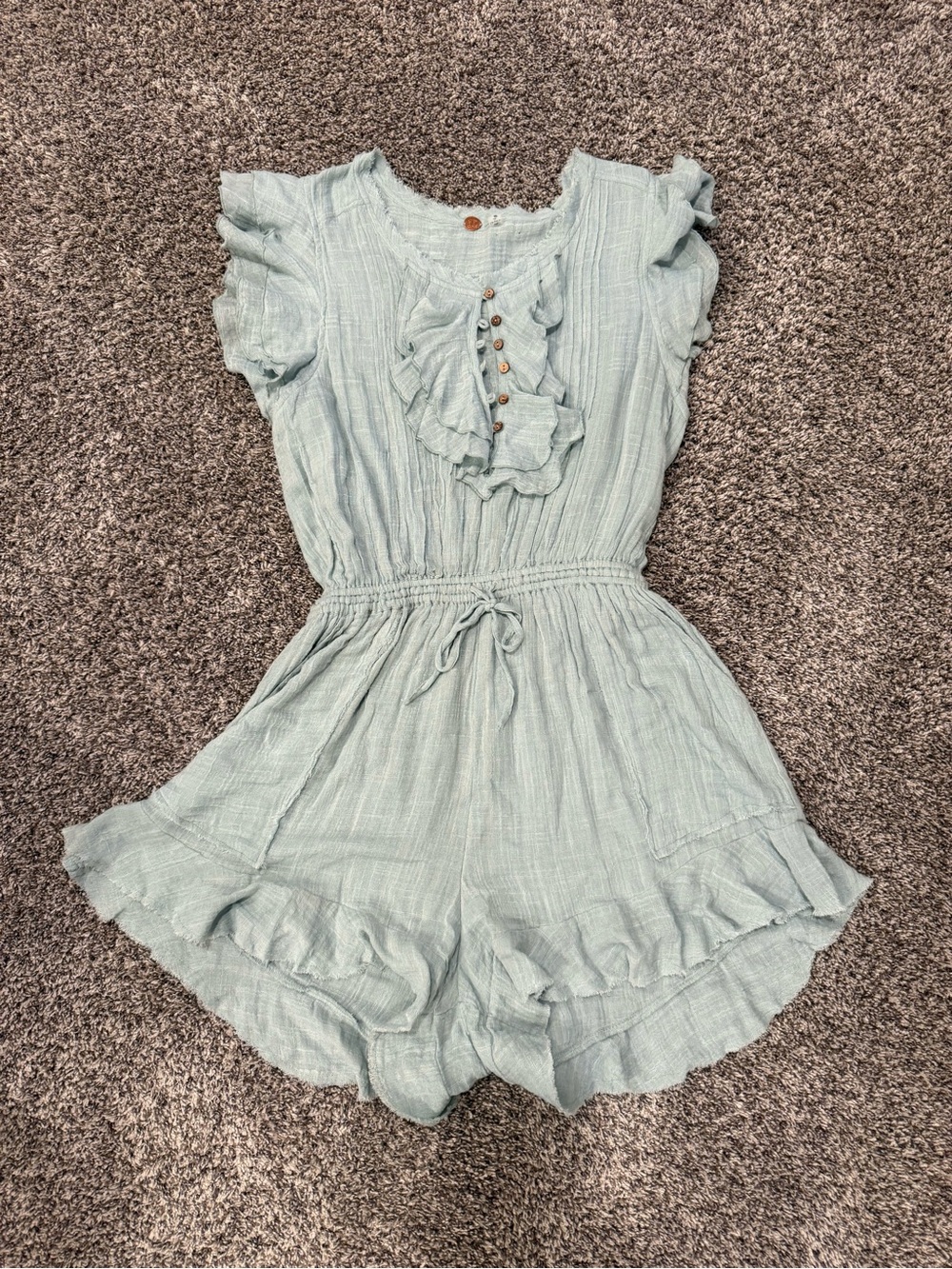 Free People FP One Mint Green Gauze Romper Boho Ruffle Shorts Women’s lg
